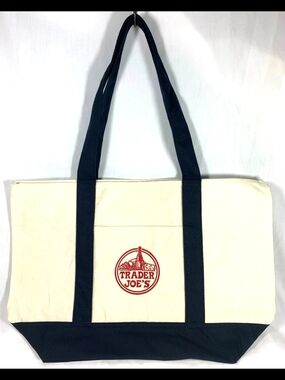 Trader Joe's Cream and Navy Canvas Tote - Large
